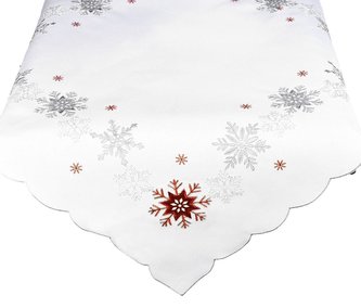 Forbyt, Ubrus vánoční, Vločky červenostříbrné, bílý 120 x 140cm
