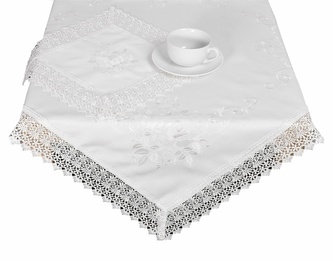 Ubrus celoroční, Růže s krajkou, bílý 85 x 85 cm