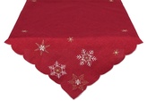 Ubrus Vánoční, Bílo zlaté vločky, červený 30 x 45 cm ovál