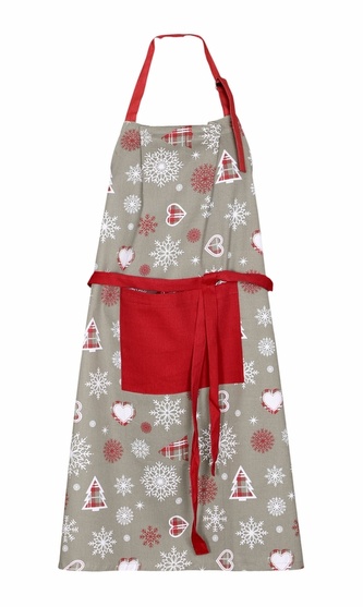 Zástěra vánoční kuchyňská, Vločky 3036, srdce