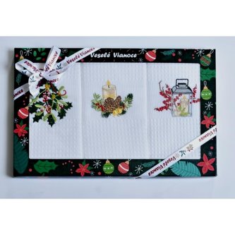 Forbyt, Bavlněné utěrky Vánoční Dárkové balení, Svíce a jmelí, sada 3 ks, 50 x 70 cm