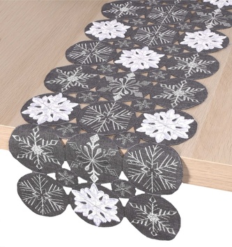 Ubrus Vánoční, Stříbrné a bílé vločky, šedý, 30 x 85 cm 30 x 85 cm