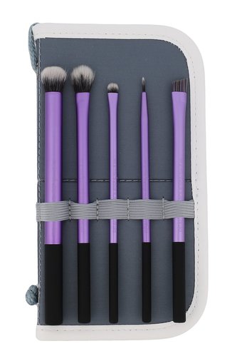 Real Techniques Brushes štětec na oční stíny 1 ks + štětec na stínování 1 ks + štětec pro přesné detaily 1 ks + štětec na oční linky 1 ks + štětec na obočí 1 ks + pouzdro