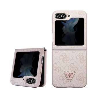 Guess 4G PU Leather Triangle Zadní Kryt pro Samsung Galaxy Z Flip 5 Pink