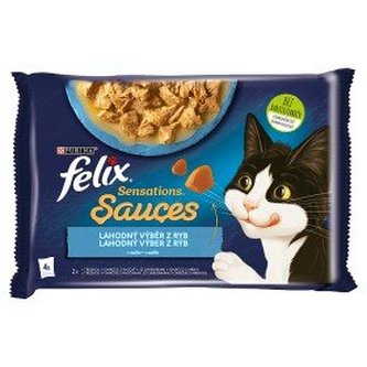 Kapsička Felix Sensations Sauce Surprise multipack treska s rajčetem + sardinky s mrkví v omáčce 4x85g