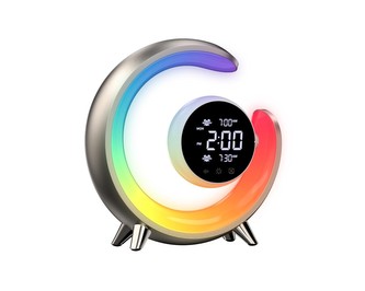 LED noční lampička, budík Immax PEACOCK s hodinami, RGB světlem a USB portem, zlatá