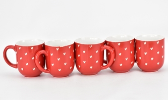 Červený hrnek se srdíčky 400 ml II. jakost, sada 5 ks