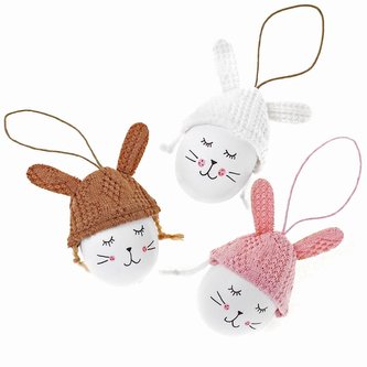 Zawieszki pisanki, zajączki białe pastel 8cm 3szt