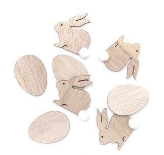 Drewniane króliczki i jajka 4cm 8szt naturalne