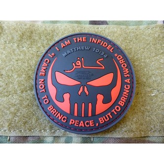 Nášivka INFIDEL PUNISHER plast ČERNÁ/ČERVENÁ
