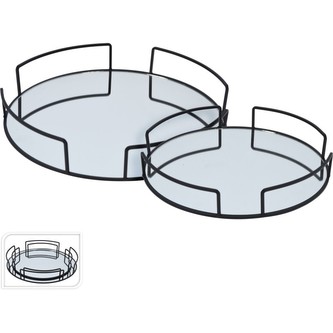 Sada servírovacích podnosů 2 ks kov / sklo Sada servírovacích podnosů 2 ks kov / sklo