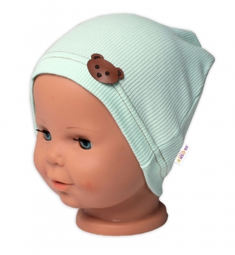 Baby Nellys Žebrovaná čepice Medvídek - mátová; 68/74 (6-9m)