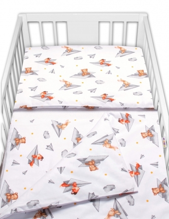 Baby Nellys 2-dílné bavlněné povlečení Medvídek a kamarádi - bílá, 135 x 100 cm