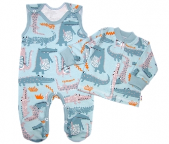 2-dílná sada, bavlněné dupačky s košilkou Krokodýl Eda, mint; 56 (1-2m)