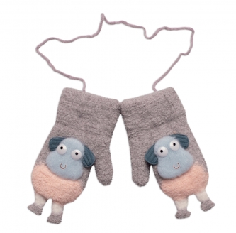 Zimní rukavičky se šňůrkou a kožíškem, Ovečka, Baby Nellys, šedé, 98/104, 13cm; 98-104 (2-4r)