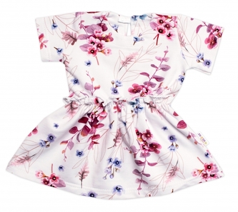 Šaty kr. rukáv, bavlna, Kvítky Berberys Baby Nellys, smetanové, vel. 116/122; 116-122 (5-7r)