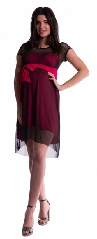 Be MaaMaa Těhotenské šaty se šifonovým přehozem - amarant - M; M (38)