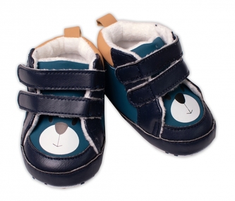 Kojenecké boty/capáčky Medvídek YO!, s fleecem na suchý zip,petrolejová/hořčice; 56-68 (0-6 m)