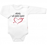 Body dlouhý rukáv Ahoj už jsem tady!, Baby Nellys, bílé, vel. 74; 74 (6-9m)