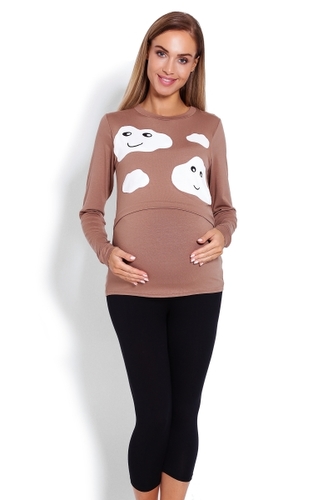 Be MaaMaa Těhotenské, kojící pyžamo 3/4 mráčky - cappuccino, vel. L/XL Be MaaMaa Těhotenské, kojící pyžamo 3/4 mráčky - cappuccino, vel. L/XL