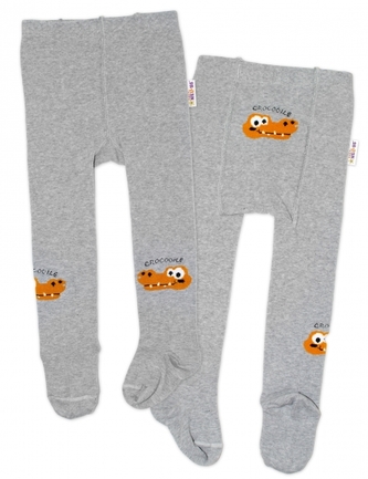 Baby Nellys Dětské punčocháče bavlněné, Crocodiles - šedá, hořčice, 1ks, vel. 92/98