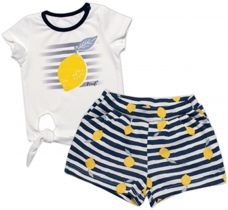 Dívčí triko+kraťasy 2D sada, Citrónky, Mrofi, bílá/modrá, vel. 98; 98 (2-3r)
