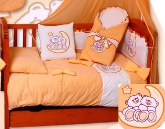 Mantinel s povlečením Terjan - Medvídci na měsíčku -  jersey losos; 120x90