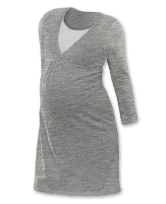 JOŽÁNEK Těhotenská, kojící noční košile JOHANKA dl. rukáv - šedý melír; XXL/XXXL