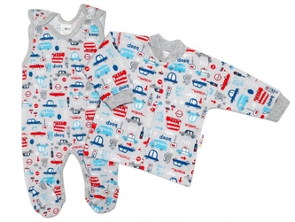 Baby Nellys  2-dílná sada, bavlněné dupačky s košilkou Auta, šedá, vel. 56; 56 (1-2m)