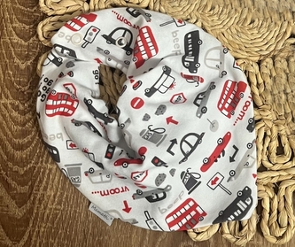 Dětský bavlněný šátek na krk Mamatti, Dream Car - bílý s potiskem; univerzální