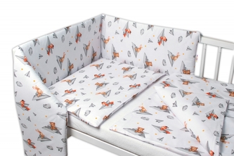 3-dílná sada, mantinel s povlečením Medvídek a kamarádi - bílá, 120x90 cm; 120x90