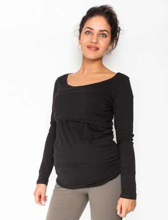 Be MaaMaa Těhotenské, kojící triko/halenka dlouhý rukáv Siena - černé, vel. L; L (40)