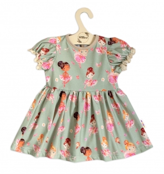 Bavlněné šatičky s ozdobným rukávkem Baletka, Baby Nellys, olivové, vel. 104; 104 (3-4r)