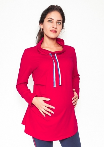Be MaaMaa Těhotenské triko/mikina se stojáčkem Nova - červené, vel. S;  S (36)