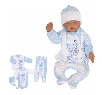 Z&Z 4-dílná soupravička body, dupačky, kabátek a čepička Medvídek  - sv. modrá, vel. 62; 62 (2-3m)