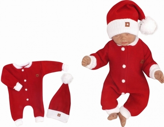 Z&Z 2-dílná sada Pletený overálek + čepička Baby Santa, červený, vel. 86; 86 (12-18m)