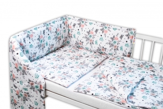 Baby Nellys 3-dílná sada Mantinel s povlečením - Růžičky, bílé; 120x90