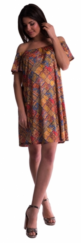 Be MaaMaa Těhotenské šaty s odhalenými rameny - cihlové; XS (32-34)