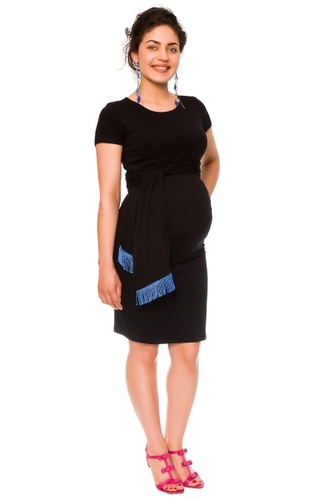 Be MaaMaa Těhotenské a kojící šaty Agnes - černé se stuhou, vel. L; L (40)