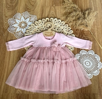 Šaty s tylem dl. rukáv, Srdce, Mamatti, růžové, vel. 86