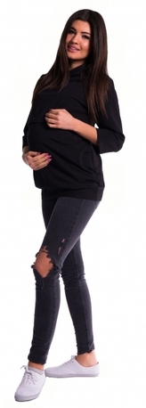 Be MaaMaa Těhotenské a kojící teplákové triko - černé; XXL (44)