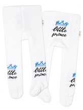 Baby Nellys Dětské punčocháče bavlněné, Little Prince - bílé s modrou korunkou, vel. 80/86; 80/86 (12-18m)