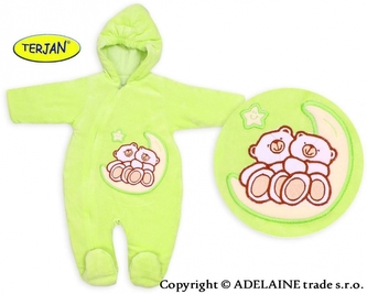 TERJAN Zimní/podzimní kombinézka/overálek Medvídci - pistacie; 56 (1-2m) ; 62 (2-3m)