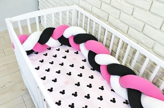 Baby Nellys Mantinel pletený cop s povlečením Mickey - černá, bílá, růžová; 120x90