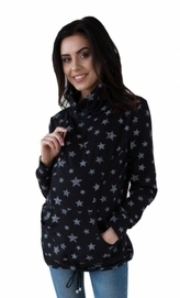 Be MaaMaa Těhotenská a kojící mikina s roláčkem - černá, potisk hvězdičky, vel. L