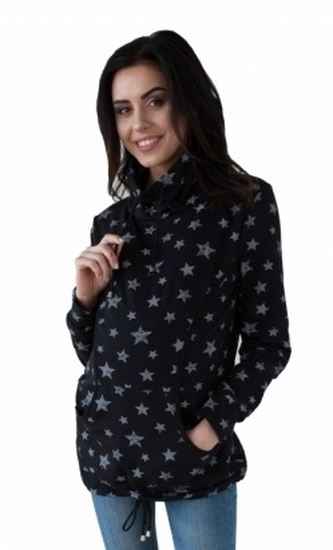 Be MaaMaa Těhotenská a kojící mikina s roláčkem - černá, potisk hvězdičky, vel. L