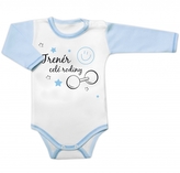 Body dlouhý rukáv s vtipným textem Baby Nellys, Trenér celé rodiny, vel. 74; 74 (6-9m)