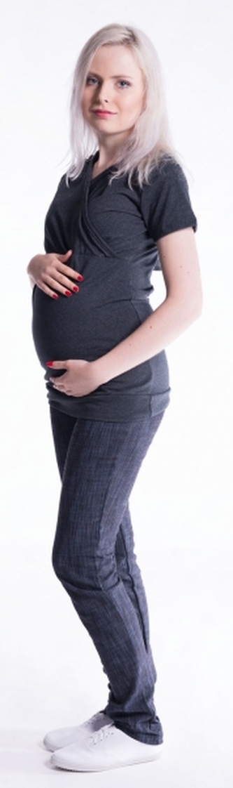 Be MaaMaa Těhotenské a kojící triko s kapucí, kr. rukáv - grafit; S/M