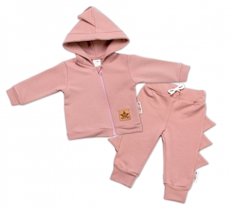 BABY NELLYS Dětská tepláková souprava s kapucí Krokodýl - pudrově, starorůžová,vel. 92