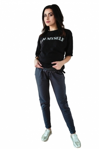 Be MaaMaa Těhotenské tepláky/kalhoty slim - grafit, vel. L; L (40)